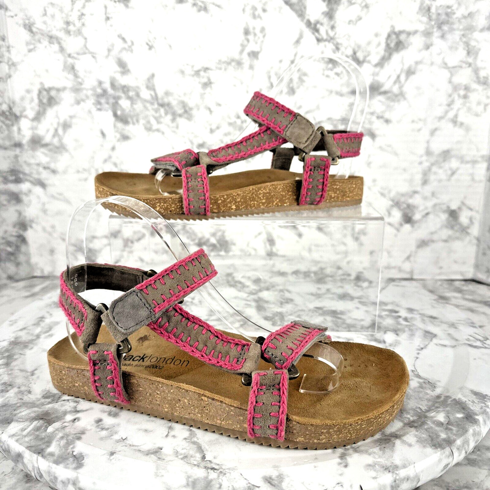 Laidback London Kemle Sandal Pink Embroidered Taupe Leather Sport Strap Boho